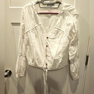 Love, Whit White Cotton Peasant Blouse Women’s M Button Front, Puff Sleeve Boho